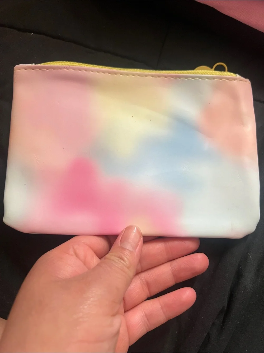 ipsy Pastel Tie-Dye Cosmetic Pouch with Yellow Zipper